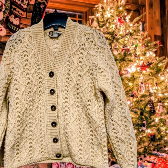 Pallas Sweaters - M🎄Pallas Irish Arran Wool Hand knit Cream Knit Cardigan Sweater